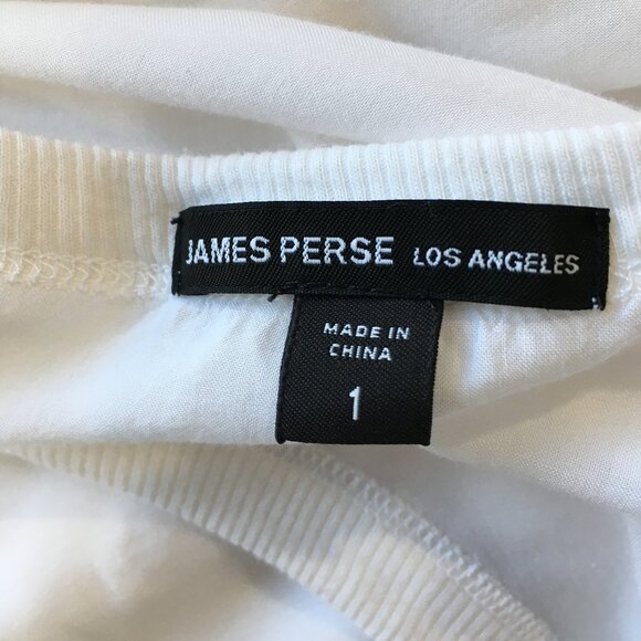 JAMES PERSE White Sheer/Thin Short Sleeve Ribbed Trim Tee Shirt Top - Picture 2 of 11